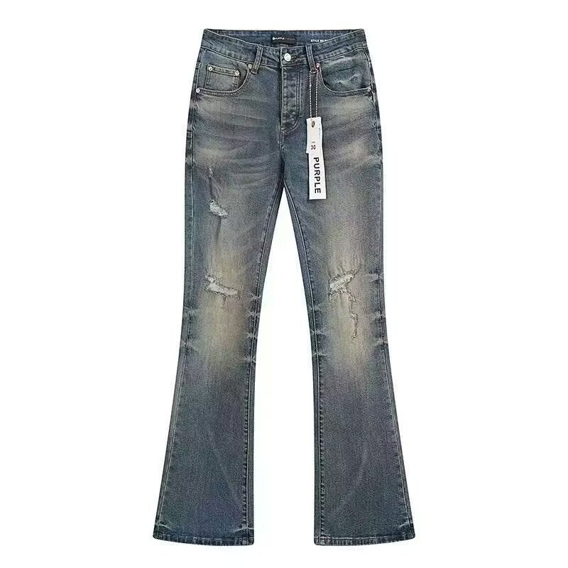 Women's Ripped Jeans, New Blue Stretch Slim-Fit High-Waisted Flared Pants F