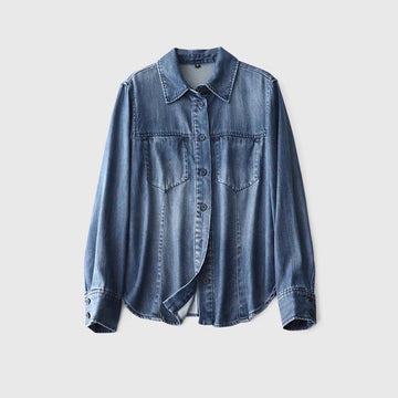 Men's Relaxed-Fit Tencel Denim Shirt – Long Sleeve Casual Top For Layering (Bl