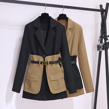 Women's Clothing Contrast Color Blazer, High-End Temperament, Waist-Slimming, Hi