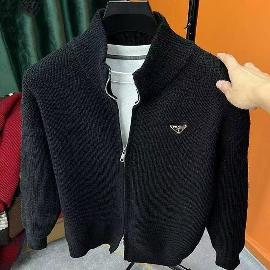 Knitted Cardigan Men Thickened Sweater Knitwear Zipper Stand Collar Coat