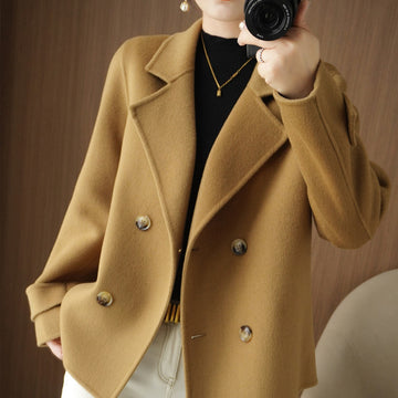 Women’s Short Wool Blend Blazer – Oversized Lapel Coat For Petite & Plus Size, T