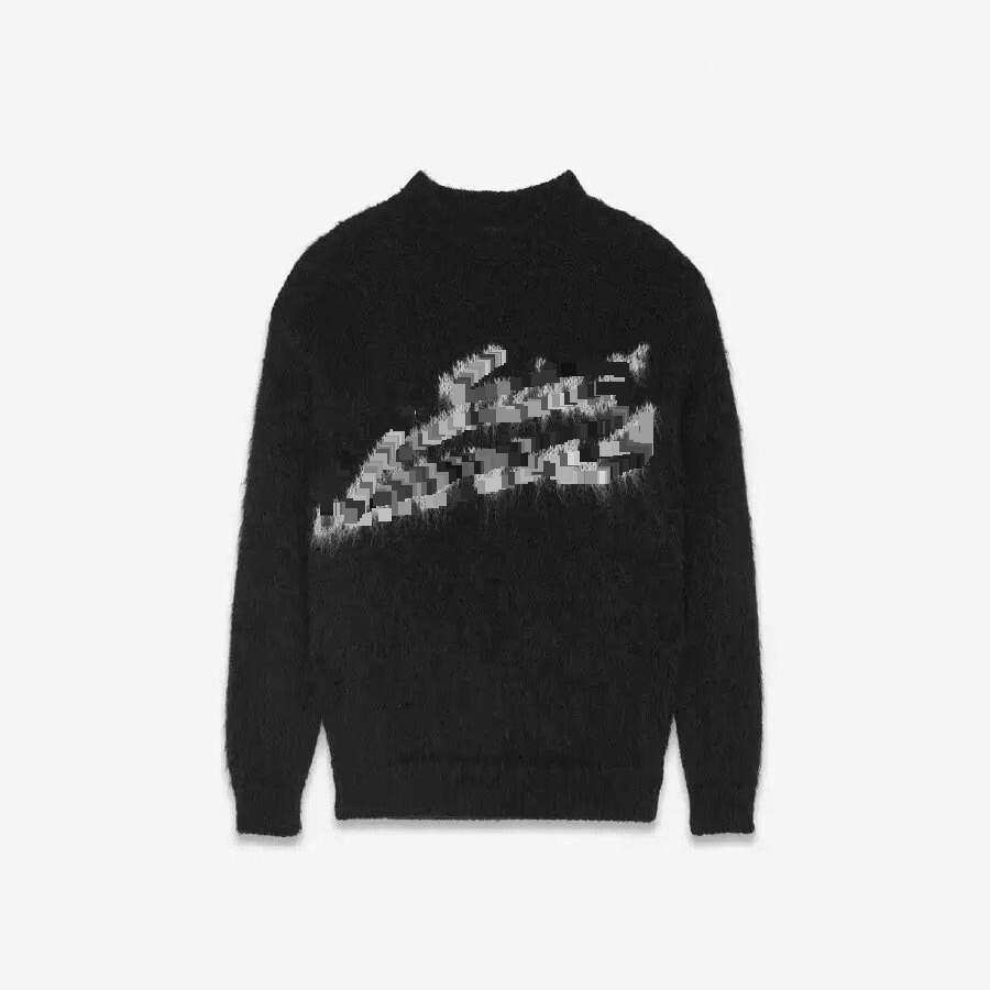 Men's Clothing Winter New Style Signature Letter Loose Soft Mohair Black Kn