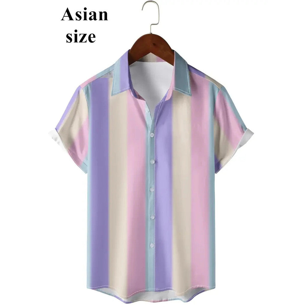 3D Printed Hawaiian Beach Shirt Men Summer Striped