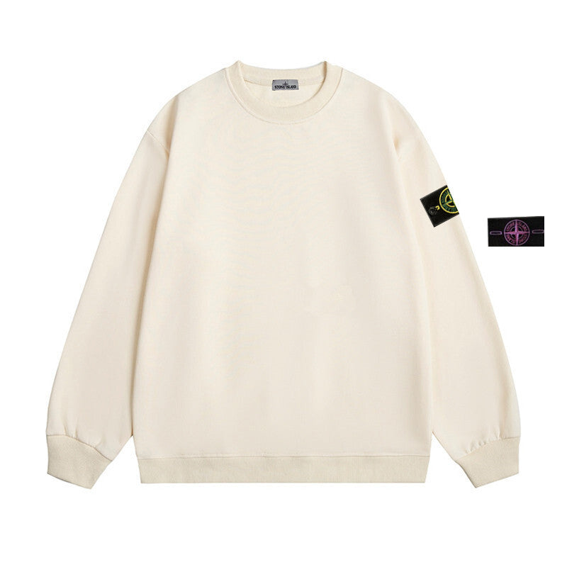 The Same style for men and women round neck sweatshirt compass badge basic style
