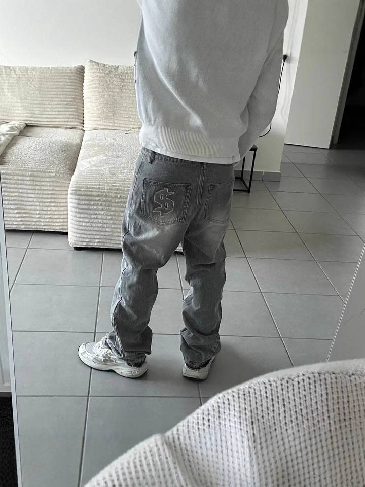 Men's Ice Blue Gradient Lightning Jeans High Ounce Denim Mid Waist Straight Pant
