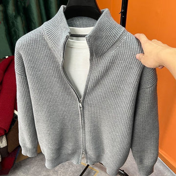 Men’s Zip-Up Knit Sweater – Trendy Slim-Fit Cardigan, Stretchable & Breathable