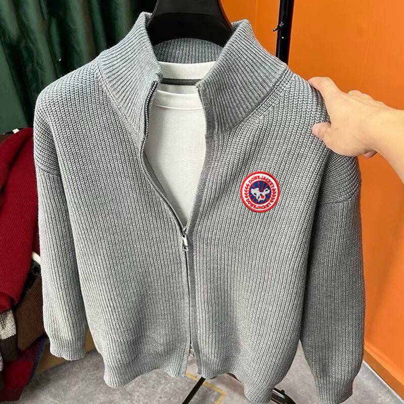Men's Clothing New Embroidered Badge Double Zipper Retro Knit Cardigan Jack
