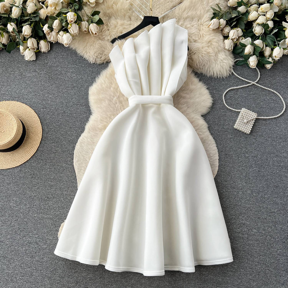 Women's Clothing Elegant Off-Shoulder Floral Lace Dress With High Waist & A-Line