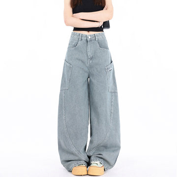 Striped Large Pocket Scimitar For Women, Loose Casual Draped Wide-Leg Pants, Ame