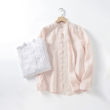 Men's Clothing Stand Collar Loose Casual Solid Color Youth Linen Shirt Top