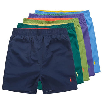 Men's Quick-Dry Swim Shorts, Elastic Waist Beach Trunks With Embroidered Logo, L