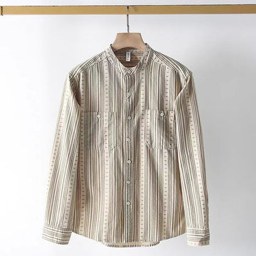 New long sleeved lapel striped shirt for men in spring and autumn, versatile cas