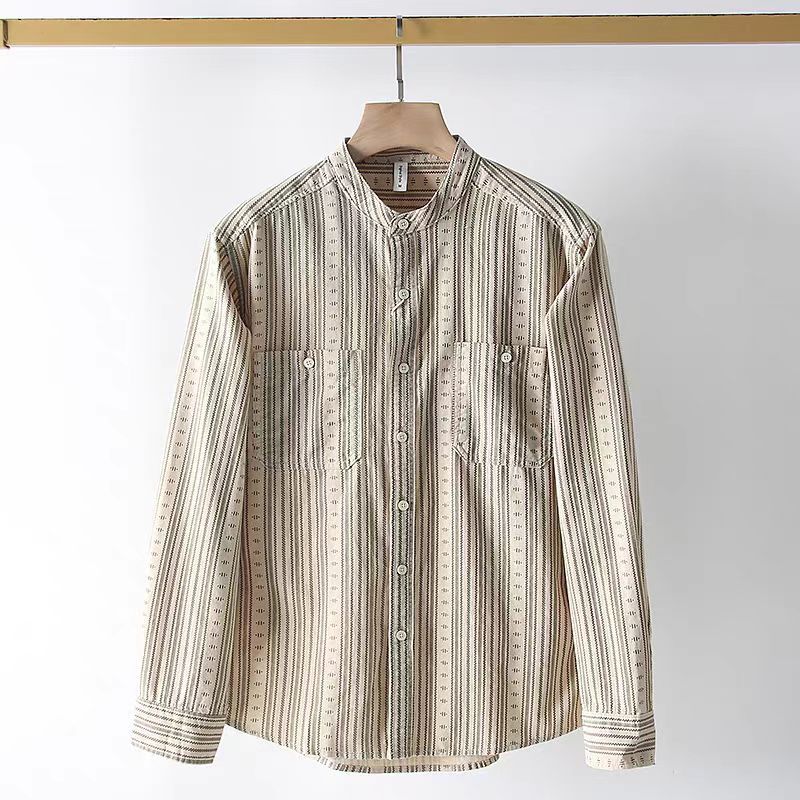 New long sleeved lapel striped shirt for men in spring and autumn, versatile cas