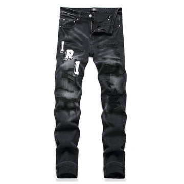 Man's clothing Slim stretch slit embroidery vintage patch personality trend men'