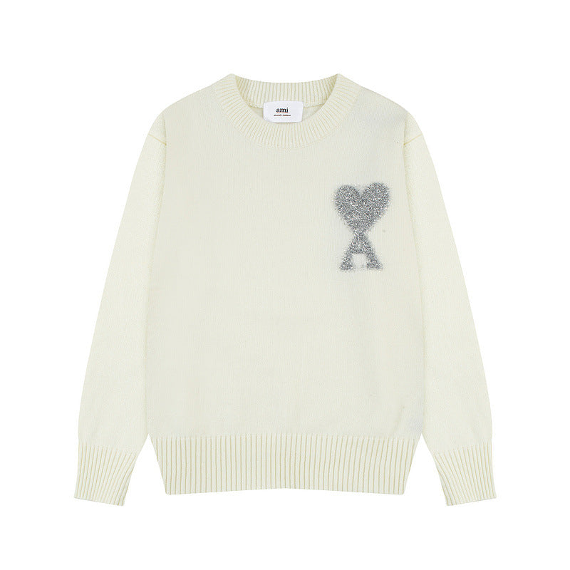 Women's Clothing Autumn And Winter Love Embroidery Pointer Round Neck Sweater Me