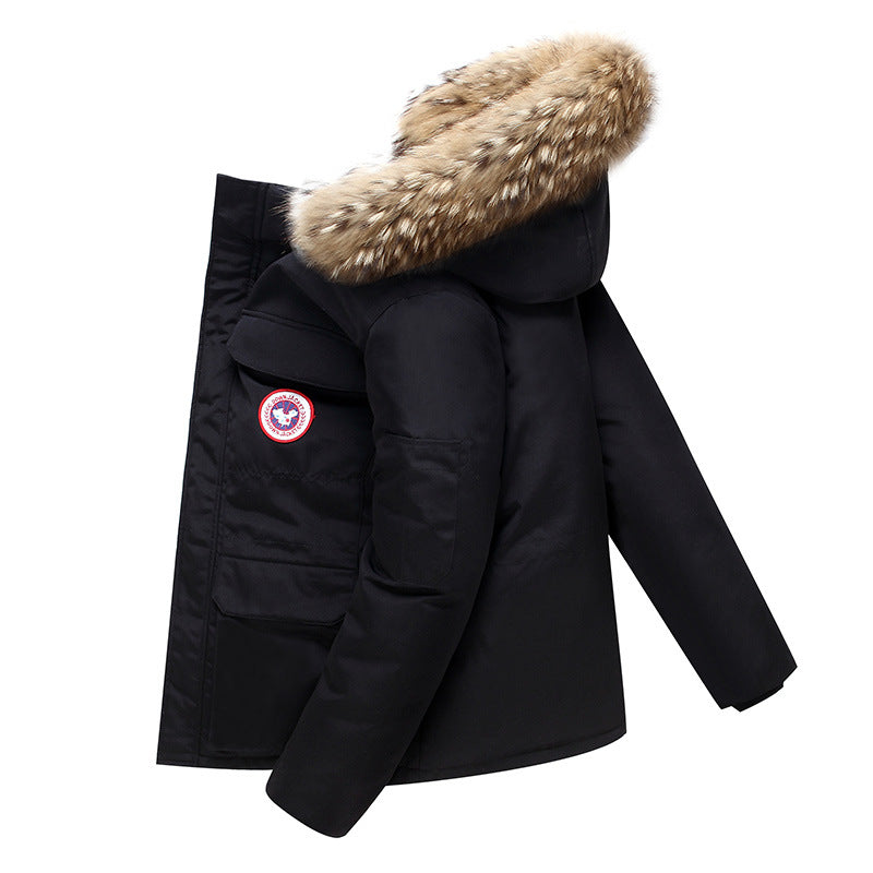 Winter New Fashion Couple Hooded Down Men's Thickened Blue Small Fur Collar Work