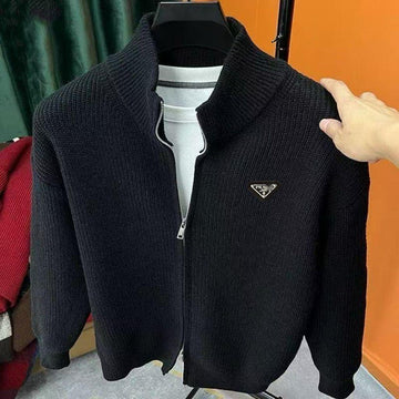 Knitted Cardigan Men Thickened Sweater Knitwear Zipper Stand Collar Coat