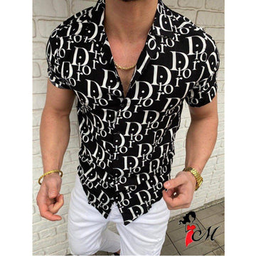 men's letter printed Hawaiian short-sleeved shirt thin top for men