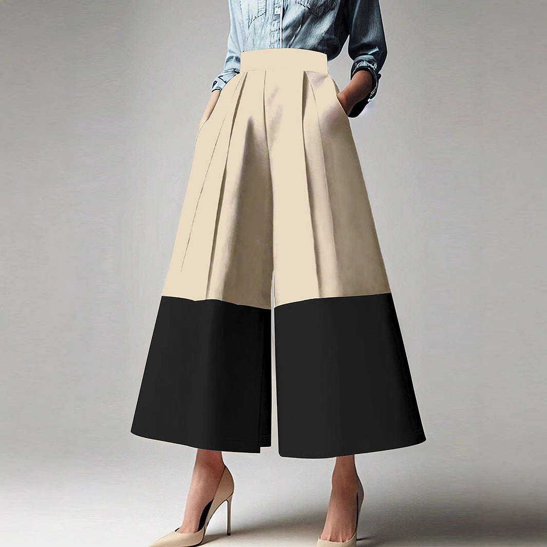 Women's Clothing Fashion Elegant Color Matching High Waist A Line Version Slim L