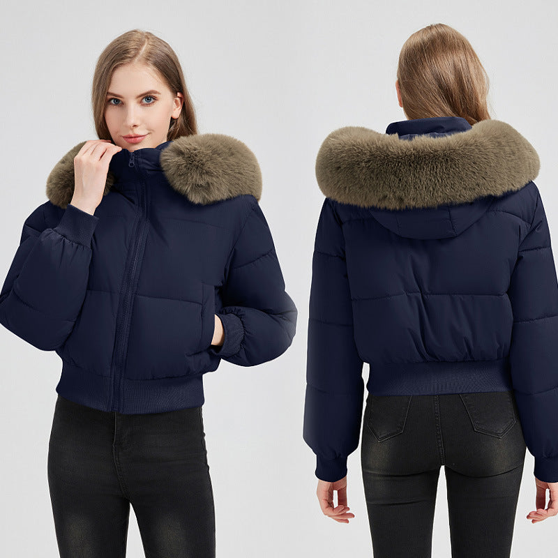 Women’s Faux Fur Hooded Winter Coat – Short Puffer Jacket With Belted Waist &