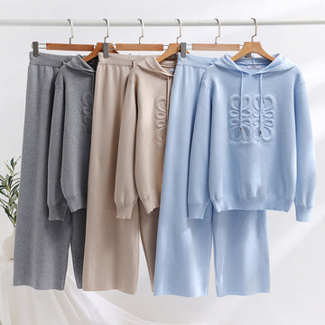 Women's Clothing Russian Goods High End Knitted Two Piece Hooded Sweatshirt Styl
