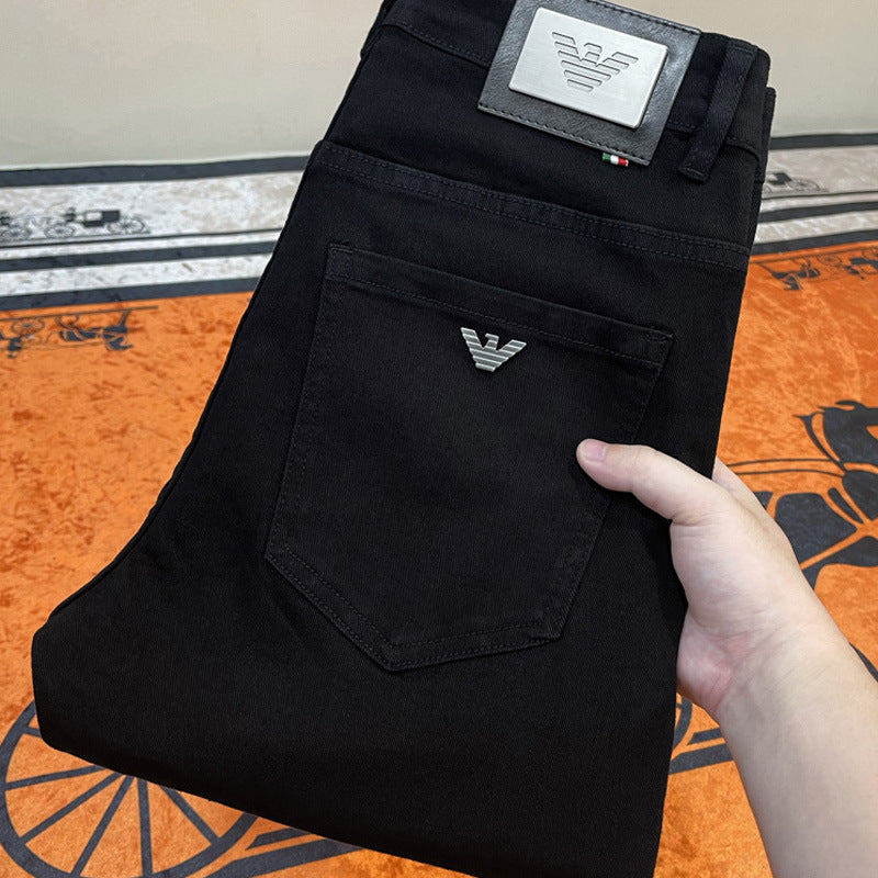 European pure black jeans for men, spring and autumn loose fitting straight tube