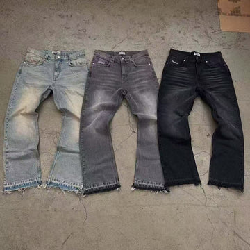 Men's Clothing with personality ripped patches, heavy-duty hot diamond printing,