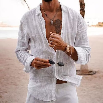 Men's Clothing Men's Long Sleeve Shirt Solid Color Lapel Casual Style Shirt
