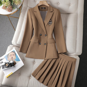 Women's Clothing Green Suit Pleated Skirt Suit Women's Autumn New Autumn Coat Wo