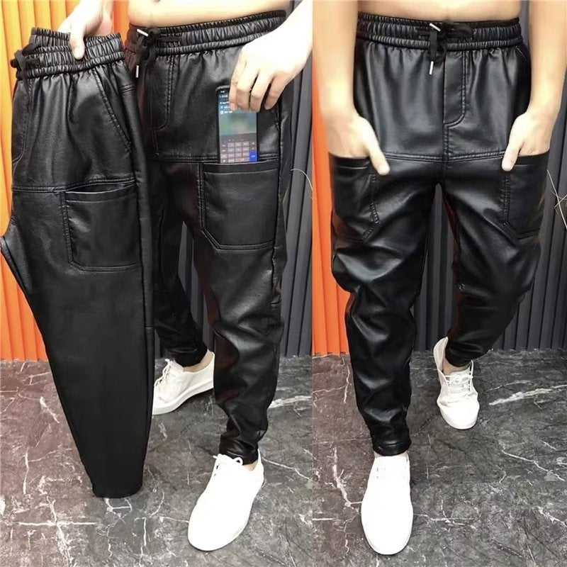 Spring and Autumn Leather Pants Men's Casual Pants Waterproof No-Wash Pants Tren