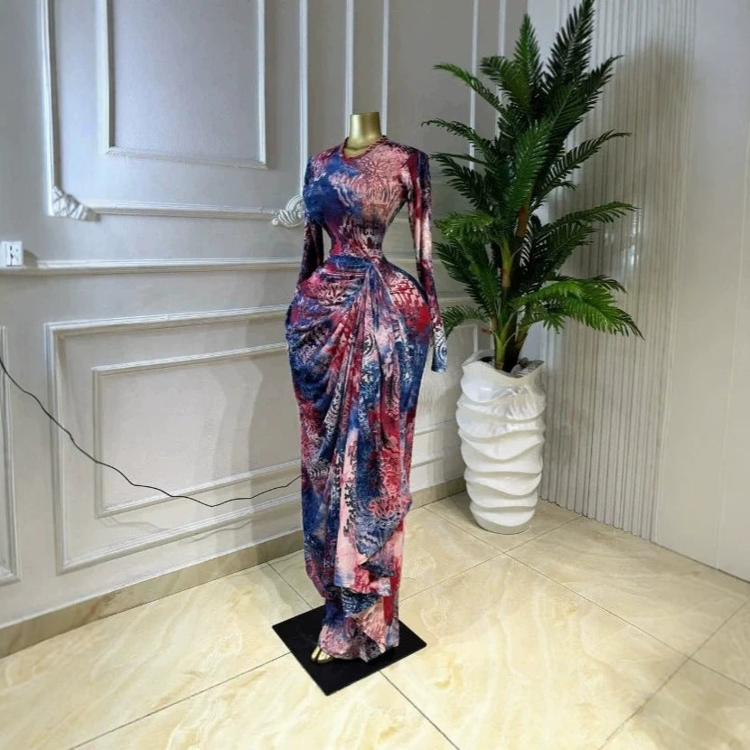 Spring/Summer INS Long Sleeved Pleated Dress For Women Elegant Printed Classy Va