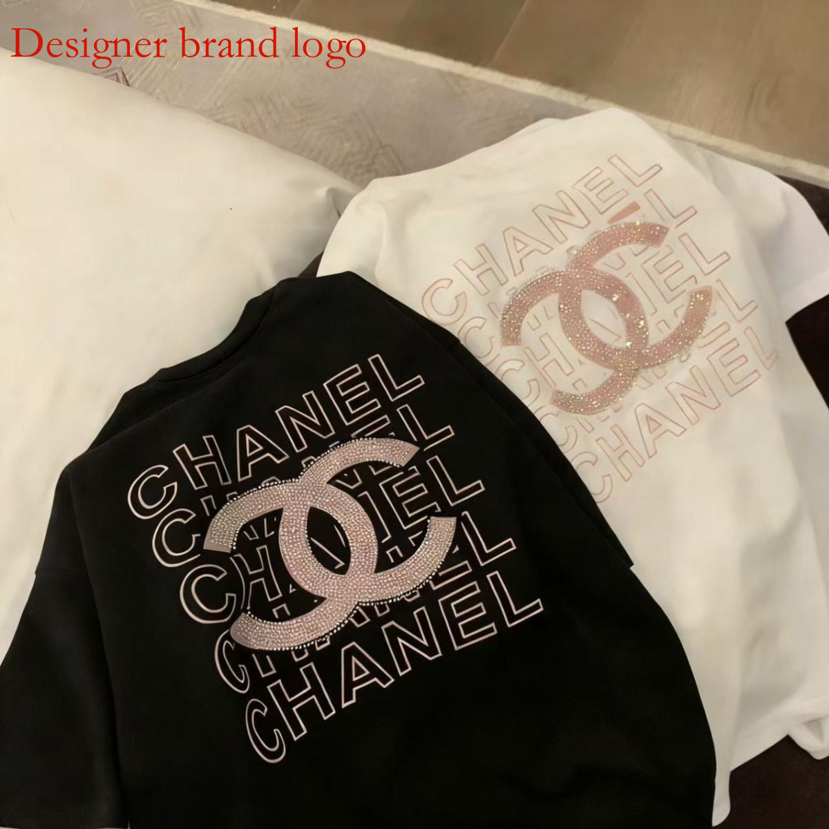 Korean-Style Niche LV GUCCI YSL CHANEL Design Rhinestone T-Shirt For Women, Loos