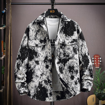 autumn and winter new men's loose fitting shirt with ethnic style jacquard