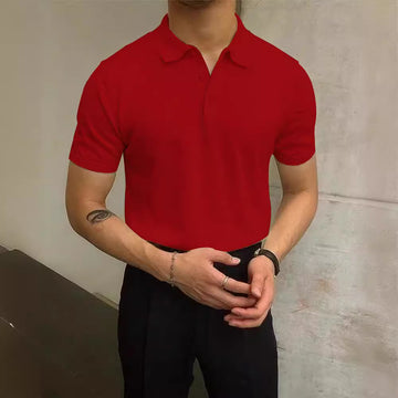 Summer Turn-Down Collar T-Shirt Loose Knit Solid Color Casual Men's Polo Shirt S
