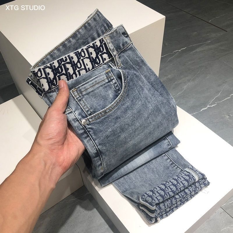 High end light luxury letter jeans for men's summer fashion new trendy Harlan le