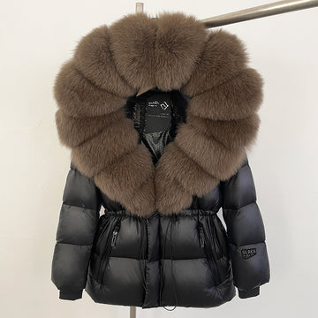 Women's Clothing Luxury Winter Women's Goose Down Coat With Fox Fur Trim Hooded