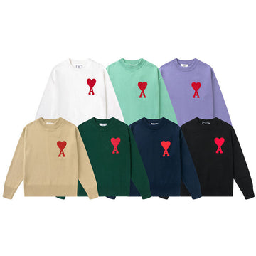 Men's Clothing 24 Round Neck Fashion Heart Embroidery Sweater Pullover Trendy Kn