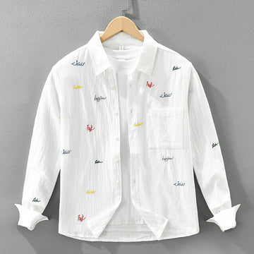 Fresh Embroidered Long Sleeved Shirt For Men, Fashionable And Versatile, Artisti
