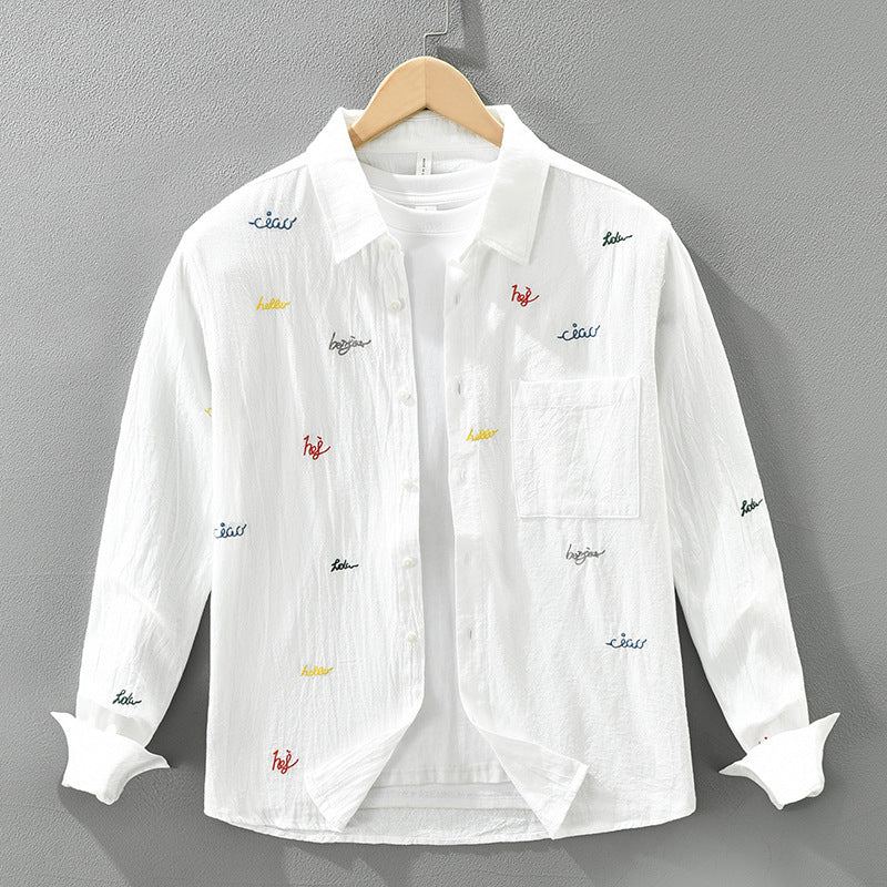 Fresh Embroidered Long Sleeved Shirt For Men, Fashionable And Versatile, Artisti