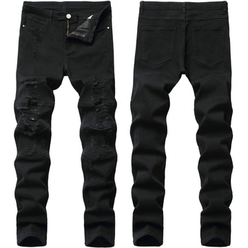 Men's Black Jeans Slim Elastic Slim Fit Men's Pants Trendy Ripped Washed Men's P