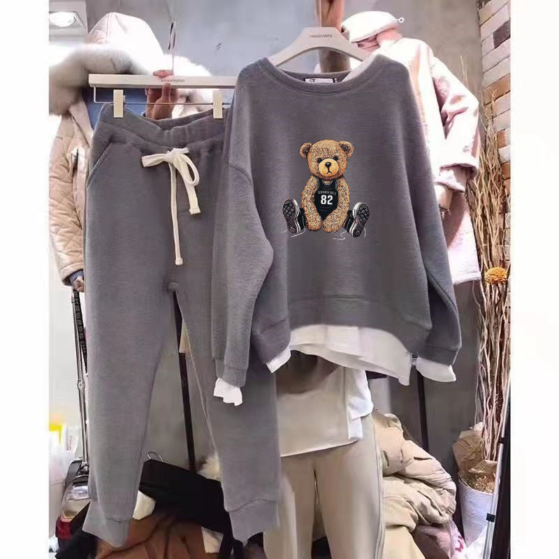 Women's new sports casual fashion long-sleeved two-piece tops and sweatshirt two