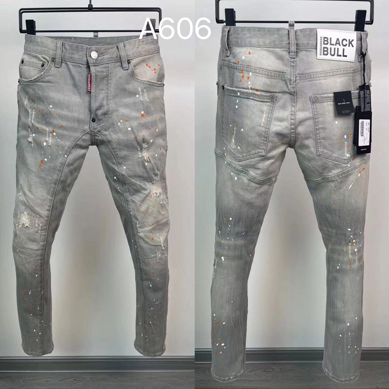 Men's Clothing New Personality New Men's Trousers Ripped White Jeans Slim S