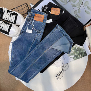 Women’s Clothing Front slit flared jeans for women Korean style new small size h