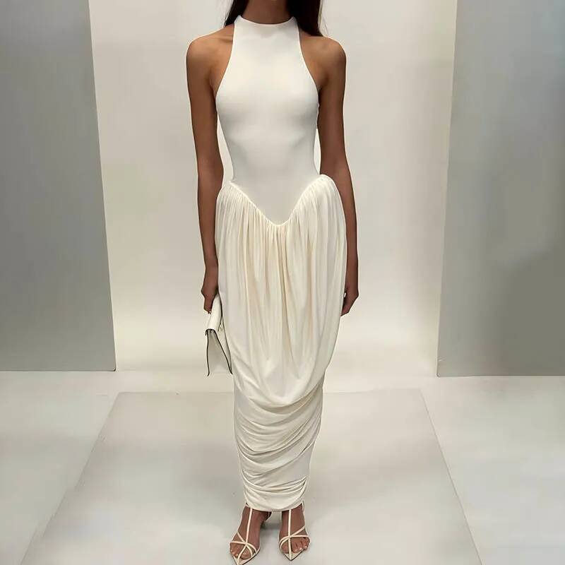 Women's Pleated Elegant Off-Shoulder Maxi Dress