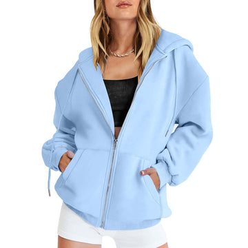 Women's new style fleece urban casual hooded collar zipper sweatshirt