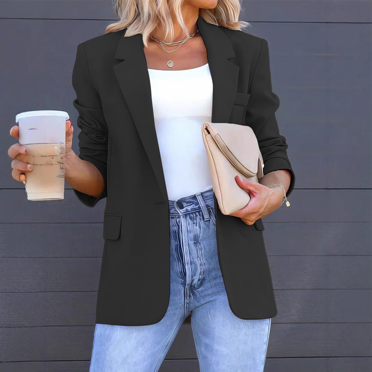 Women's Elegant Single-Button Blazer – Slim Fit, Tailored, Office & Casual Wear