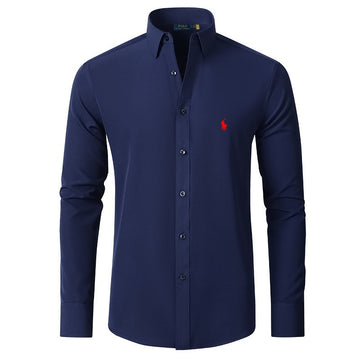 RL Shirt, New Men's Pony Embroidered Shirt, Polo Men's Business Style Long Sleev