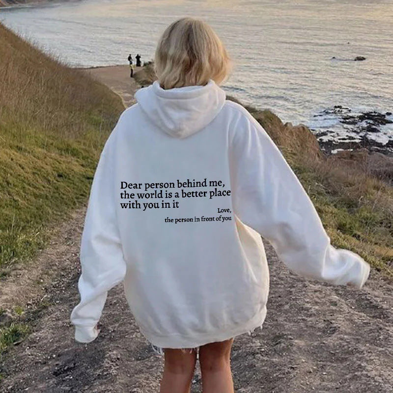 Women's velvet sweatshirt plain letter print kangaroo pocket drawstring print ho