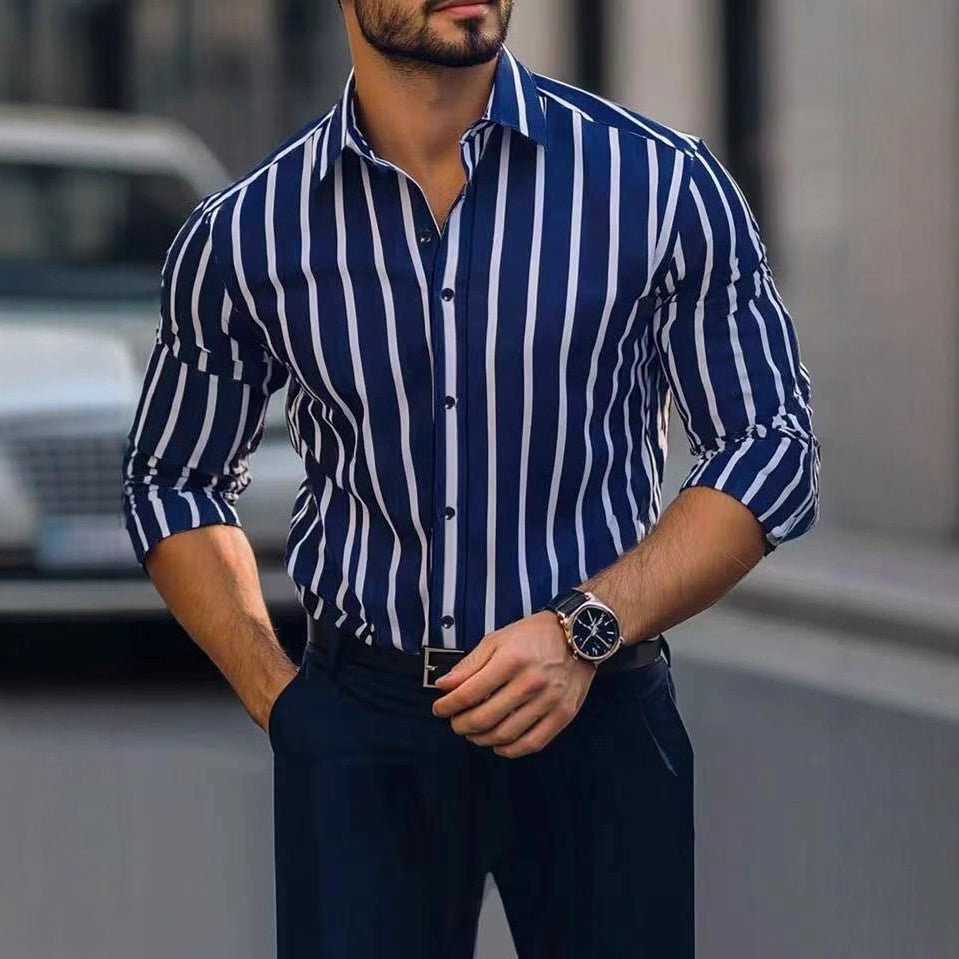 Pulse New Men's Cross-Border European And American Thin Turn-Down Collar St