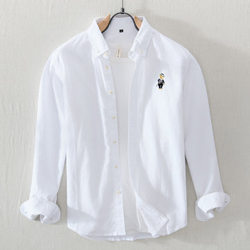 Clothing Cotton Japanese Retro Embroidered Bear Casual Shirt Men's Spring Loose